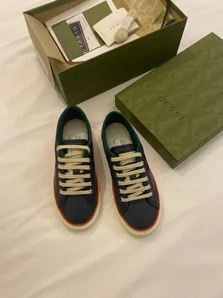Gucci Screener Navy Blue and Green Web Lifestyle Sneakers 7