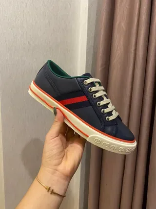 Gucci Screener Navy Blue and Green Web Lifestyle Sneakers 8