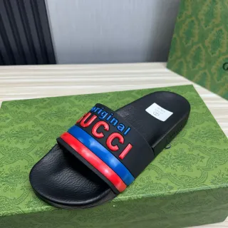 Gucci Screener Original Black Red Blue Slippers
