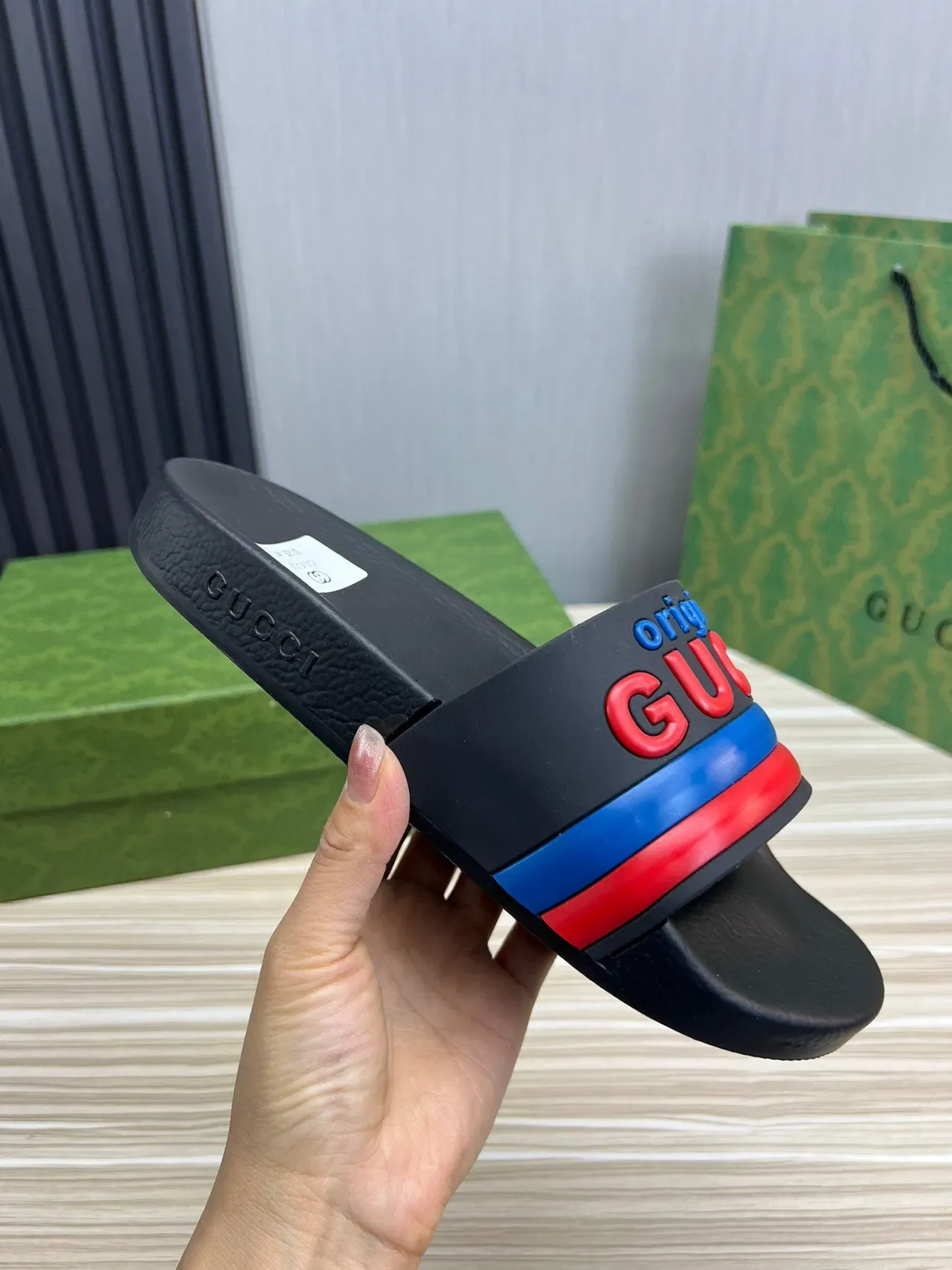 Gucci Screener Original Black Red Blue Slippers 2