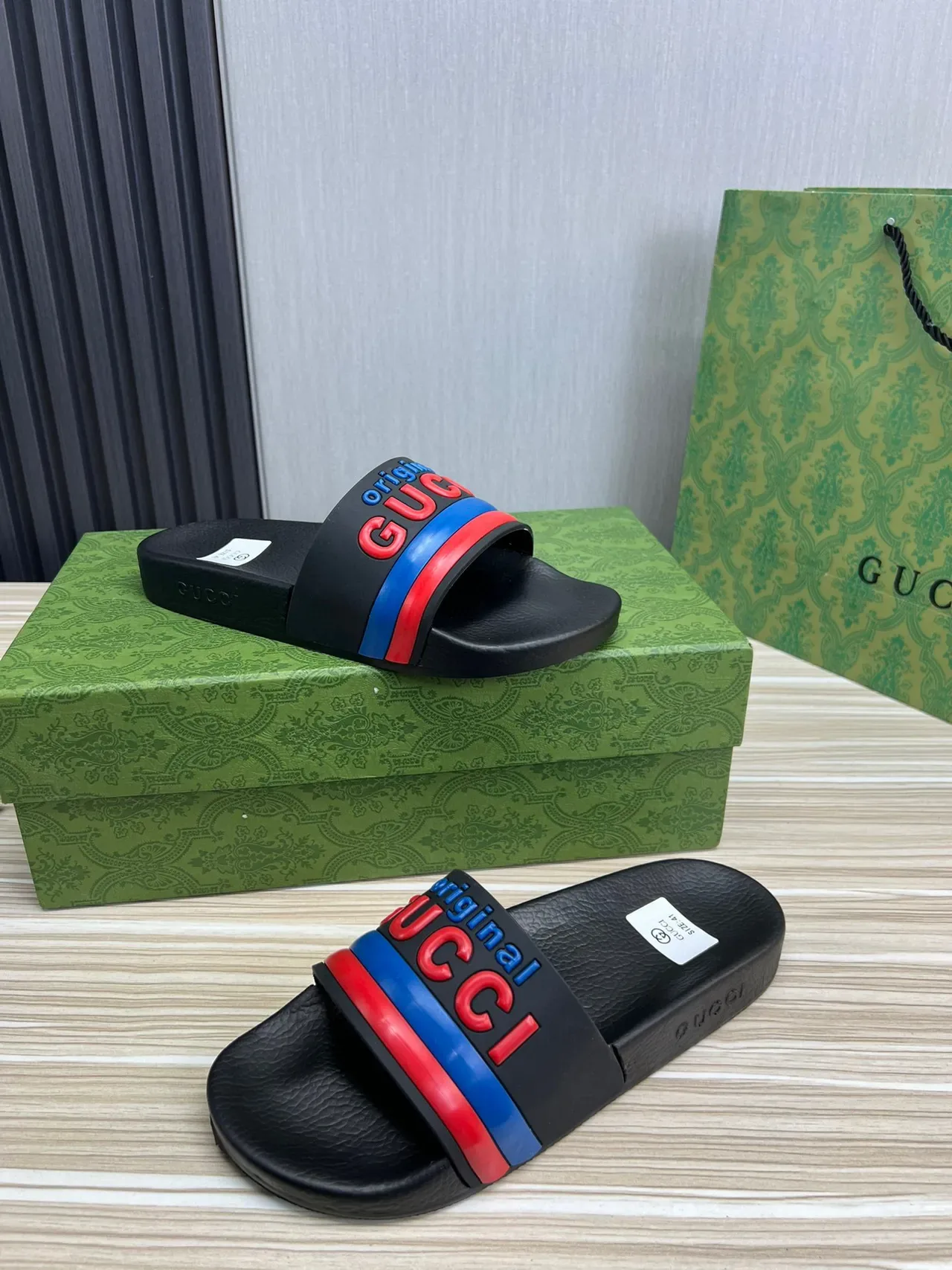 Gucci Screener Original Black Red Blue Slippers 6