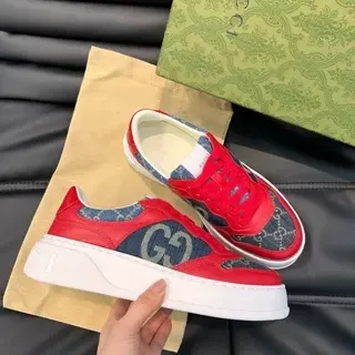 Gucci Screener Red and Blue Denim Interlocking GG Lifestyle Sneakers