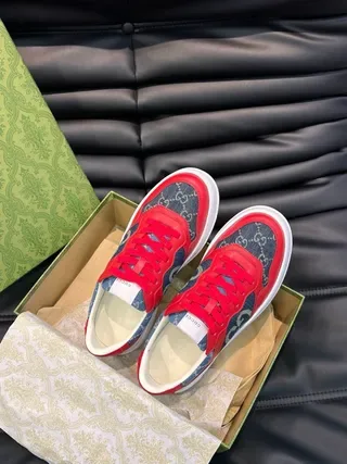 Gucci Screener Red and Blue Denim Interlocking GG Lifestyle Sneakers 2