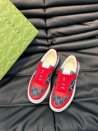 Gucci Screener Red and Blue Denim Interlocking GG Lifestyle Sneakers 3