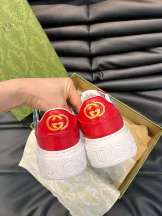 Gucci Screener Red and Blue Denim Interlocking GG Lifestyle Sneakers 4
