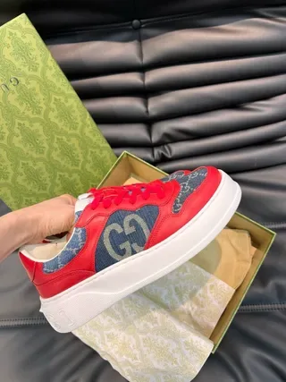 Gucci Screener Red and Blue Denim Interlocking GG Lifestyle Sneakers 5