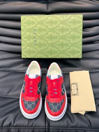 Gucci Screener Red and Blue Denim Interlocking GG Lifestyle Sneakers 6