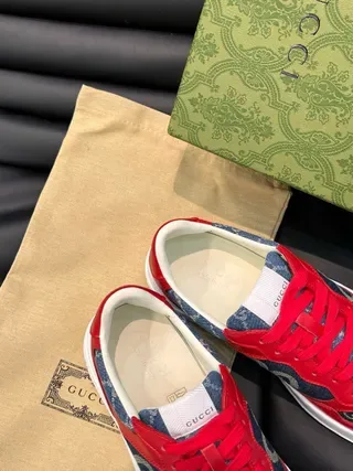 Gucci Screener Red and Blue Denim Interlocking GG Lifestyle Sneakers 7
