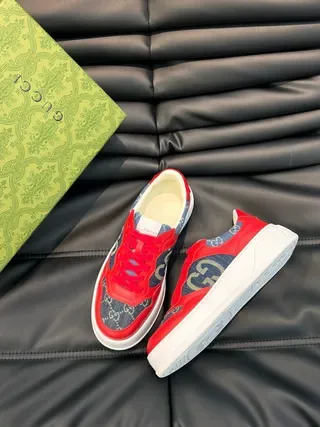 Gucci Screener Red and Blue Denim Interlocking GG Lifestyle Sneakers 8