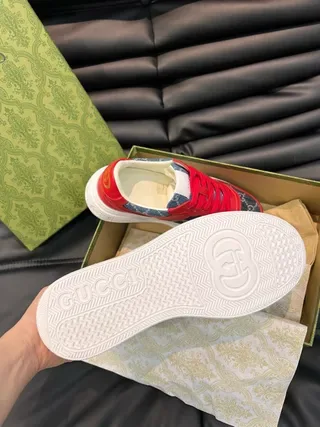 Gucci Screener Red and Blue Denim Interlocking GG Lifestyle Sneakers 9