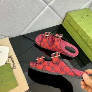 Gucci Screener Red and Navy GG Monogram Slippers