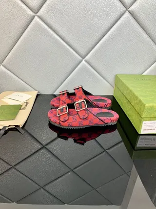 Gucci Screener Red and Navy GG Monogram Slippers 3