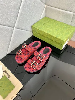 Gucci Screener Red and Navy GG Monogram Slippers 5