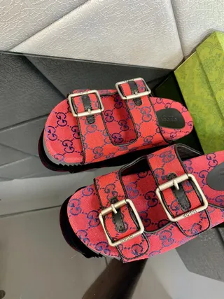 Gucci Screener Red and Navy GG Monogram Slippers 6