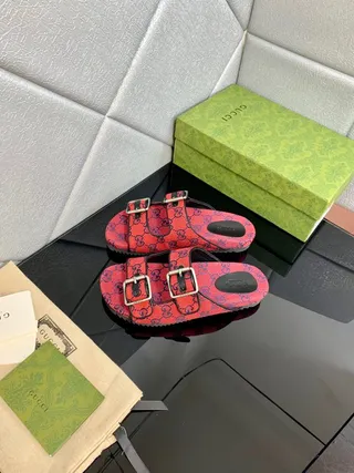 Gucci Screener Red and Navy GG Monogram Slippers 8