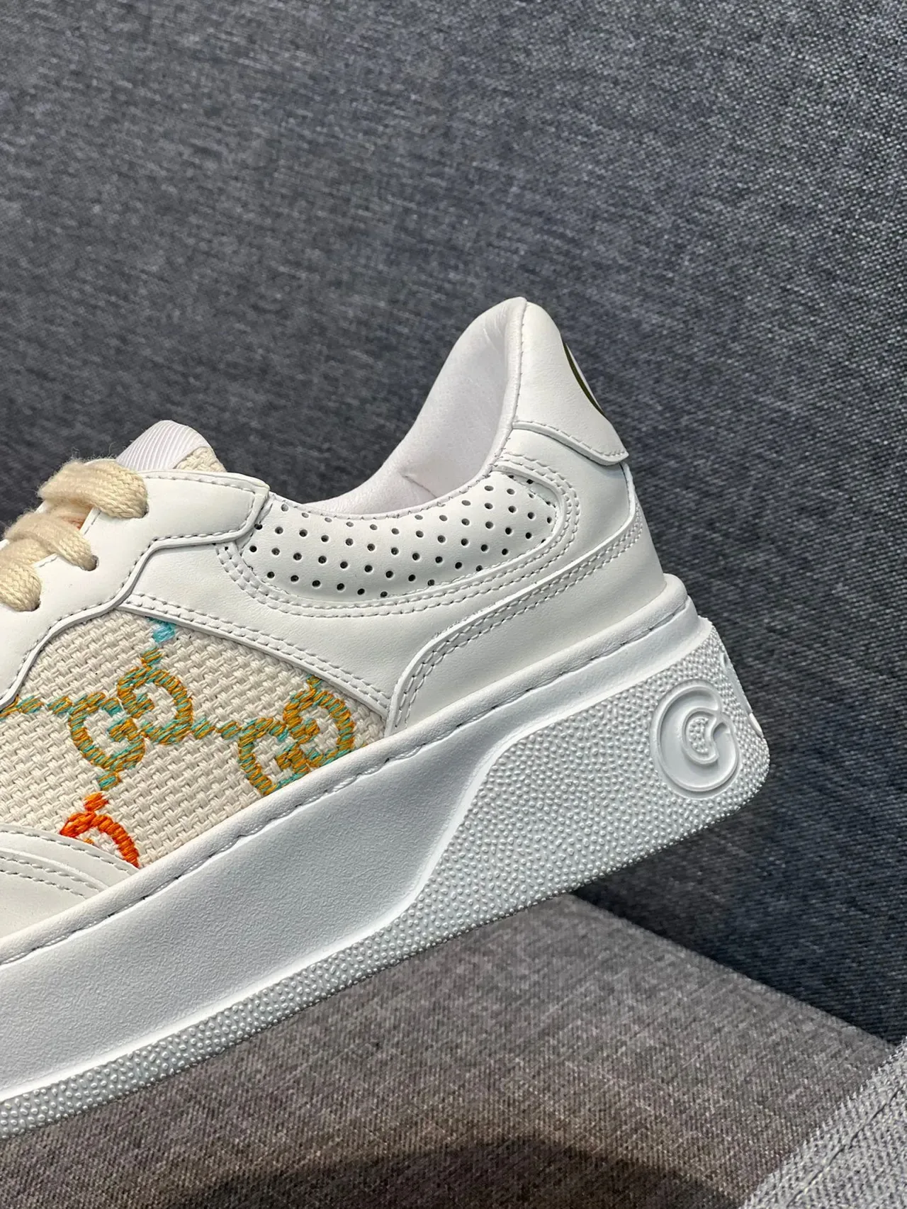 Gucci Screener White Multicolor Platform Sole Embroidered GG Motif Lifestyle Sneakers 8
