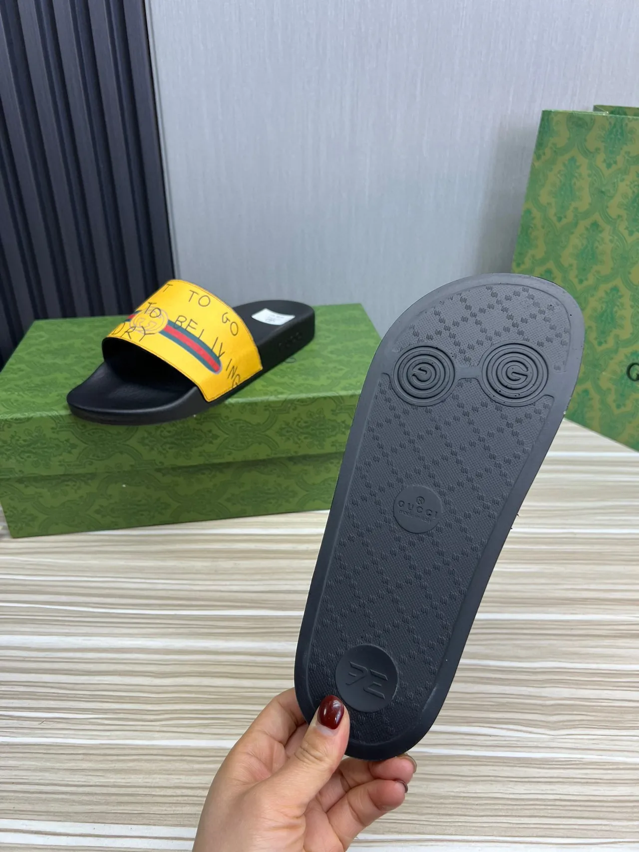 Gucci Screener Yellow Web Strap Slippers 2
