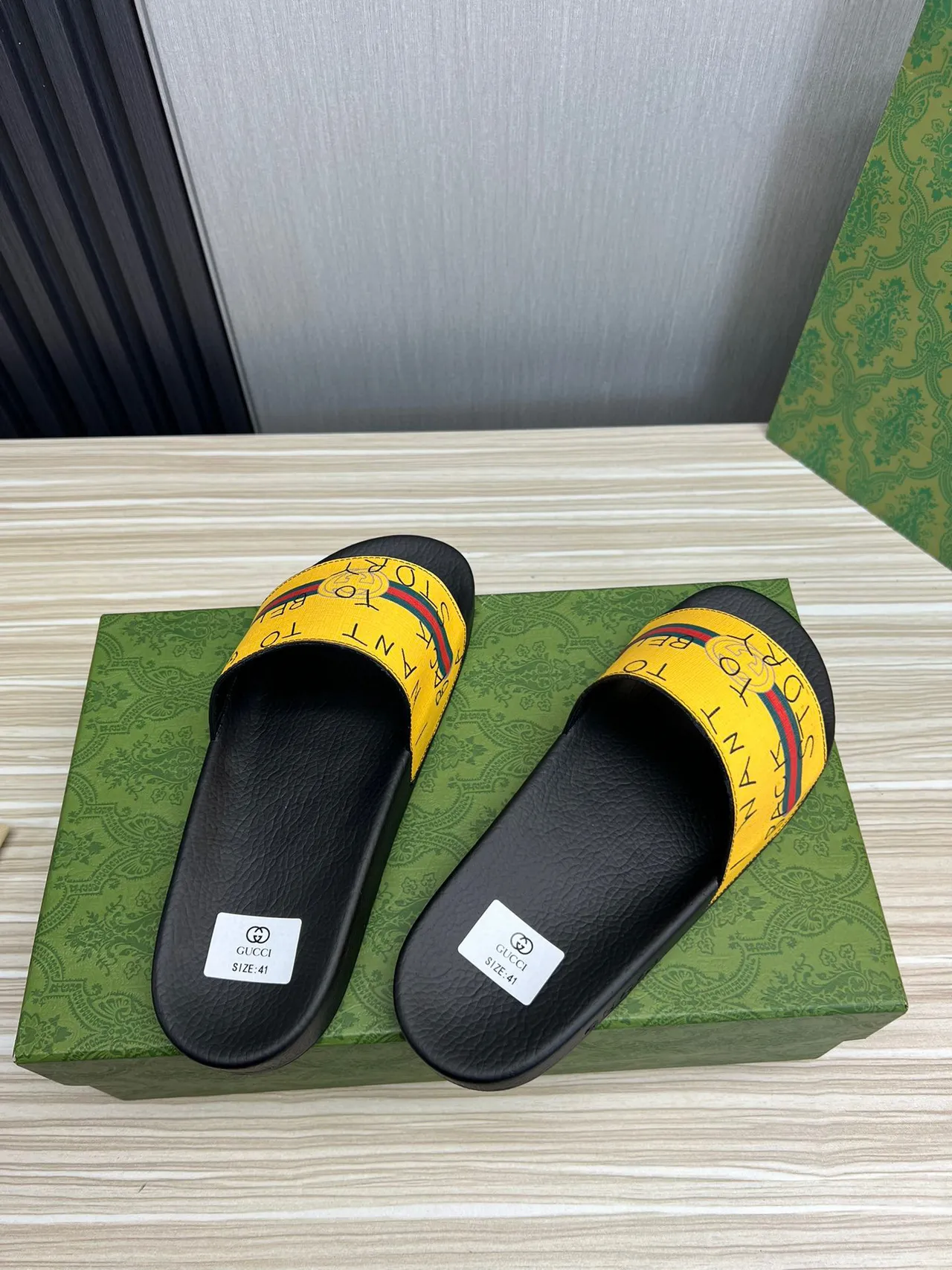 Gucci Screener Yellow Web Strap Slippers 6