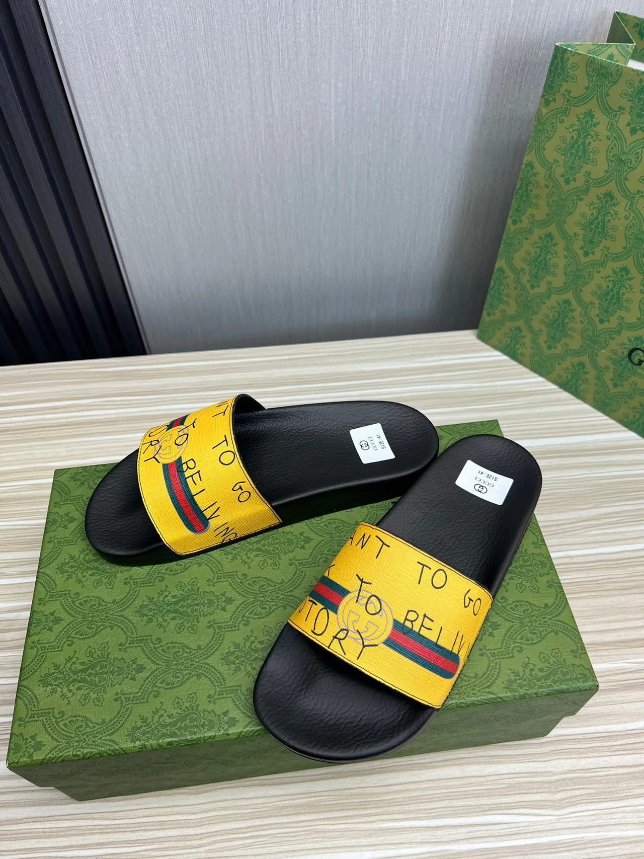 Gucci Screener Yellow Web Strap Slippers 8