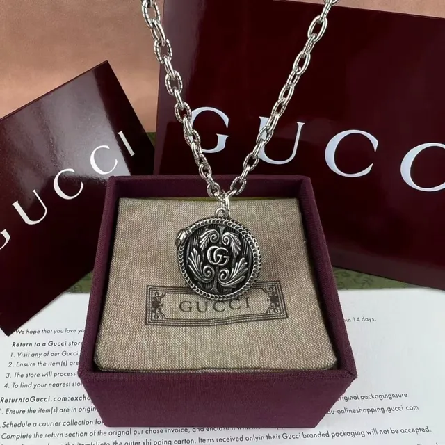 Gucci Silver Black Antiqued Circular Locket Necklace 5