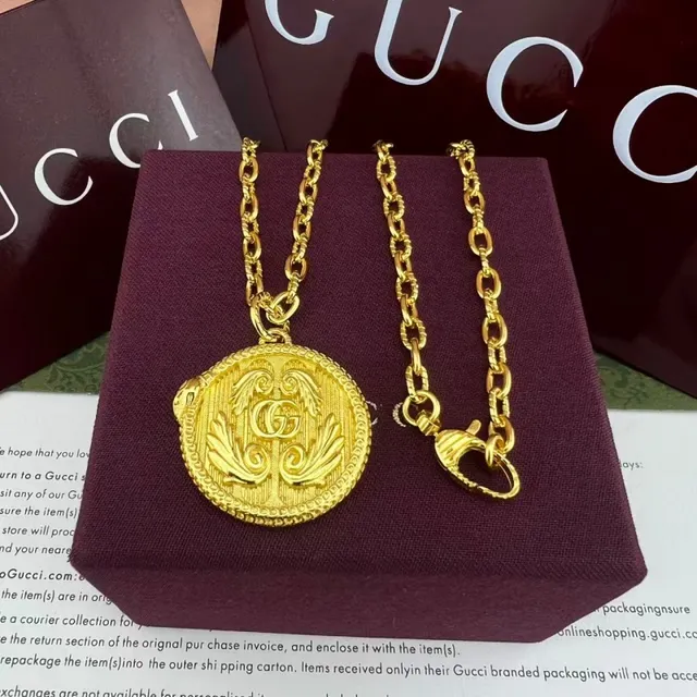Gucci Silver Black Antiqued Circular Locket Necklace 6