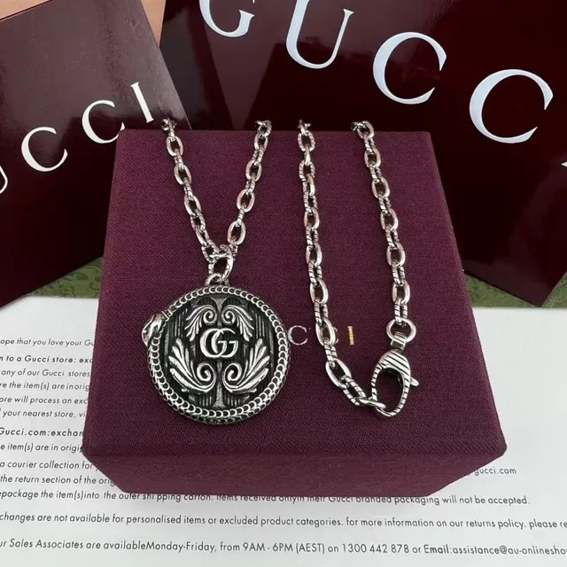 Gucci Silver Black Antiqued Circular Locket Necklace 7