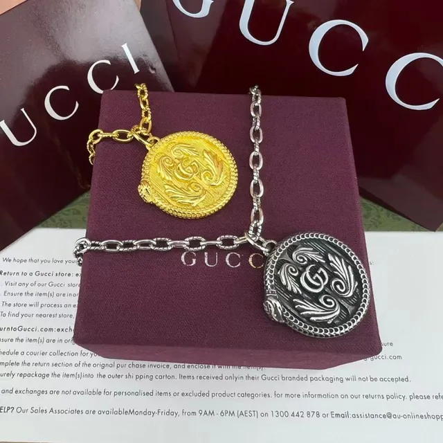 Gucci Silver Black Antiqued Circular Locket Necklace 8