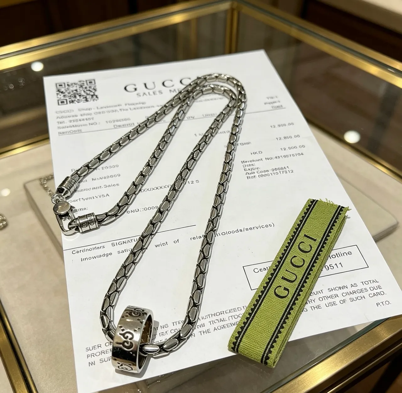 Gucci Silver Braided Oval-Link Chain Integrated Ring Pendant Necklace 3