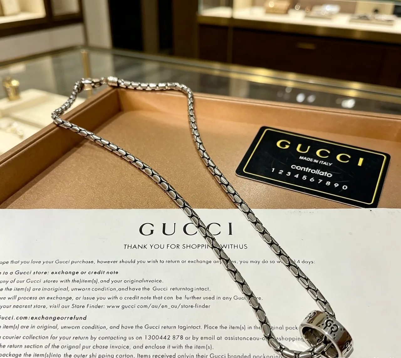 Gucci Silver Braided Oval-Link Chain Integrated Ring Pendant Necklace 4