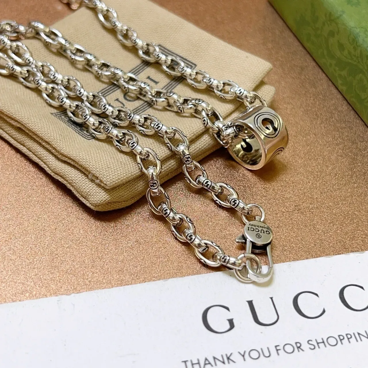 Gucci Silver Chunky Oval-Link Chain Engraved Interlocking G Motifs Necklace 6