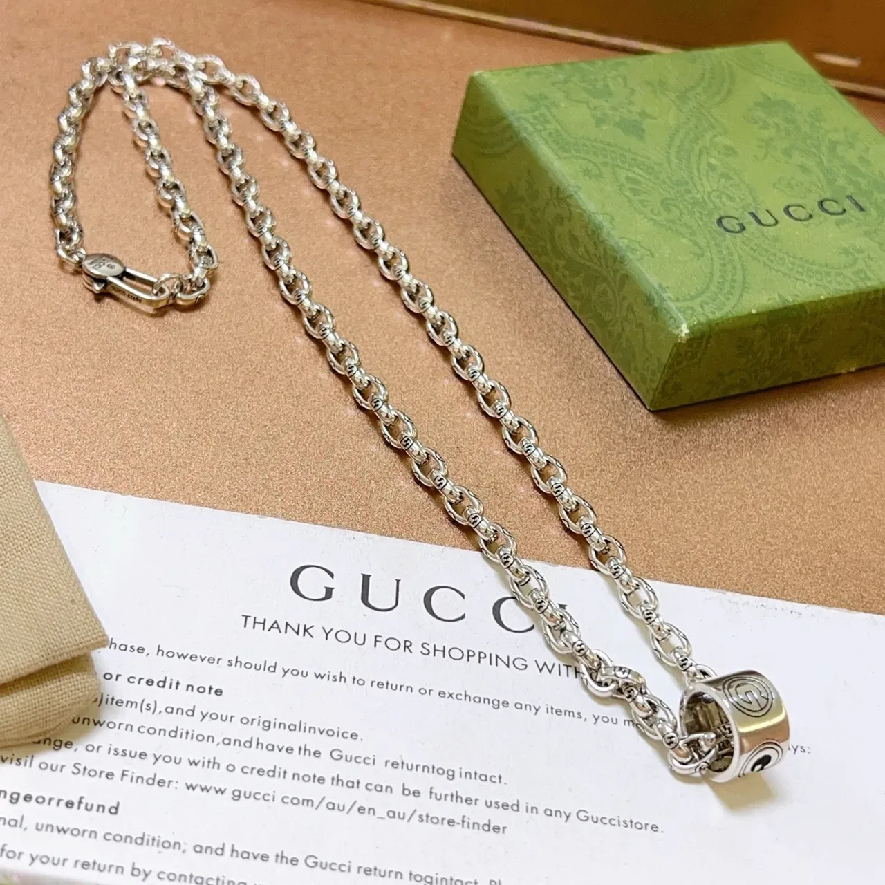 Gucci Silver Chunky Oval-Link Chain Engraved Interlocking G Motifs Necklace 7