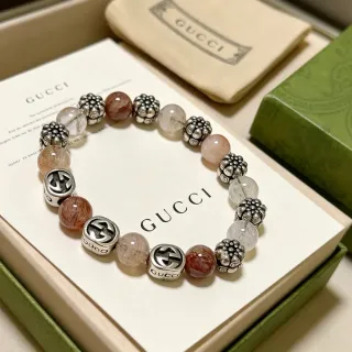 Gucci Silver Multicolor Beaded Metal-and-Stone Bracelet