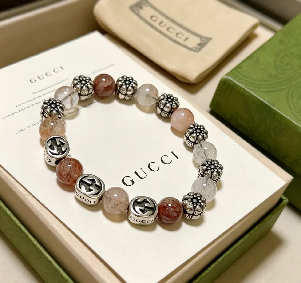 Gucci Silver Multicolor Beaded Metal-and-Stone Bracelet 1
