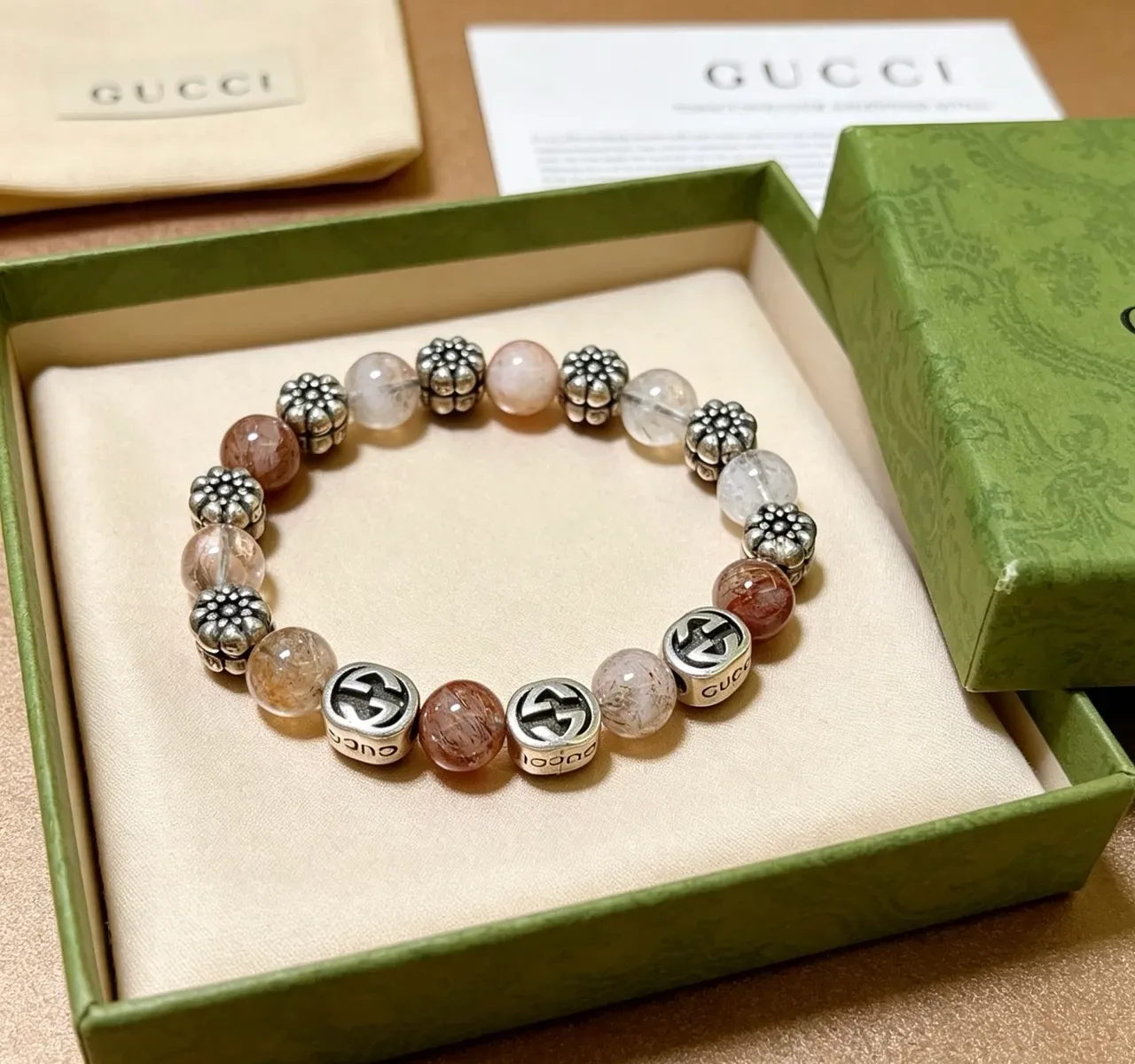 Gucci Silver Multicolor Beaded Metal-and-Stone Bracelet 5