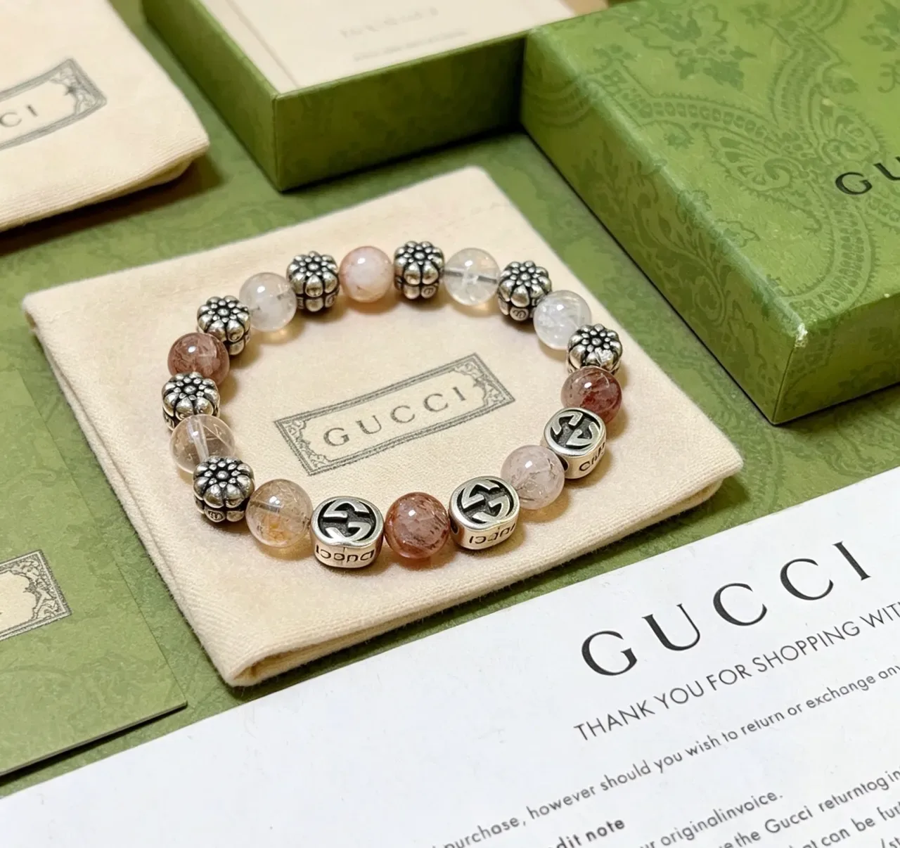 Gucci Silver Multicolor Beaded Metal-and-Stone Bracelet 9