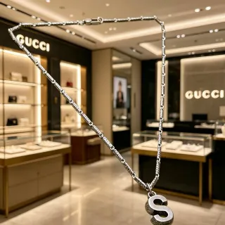 Gucci قلادة معلقة منقوشة 'S' بلون فضي
