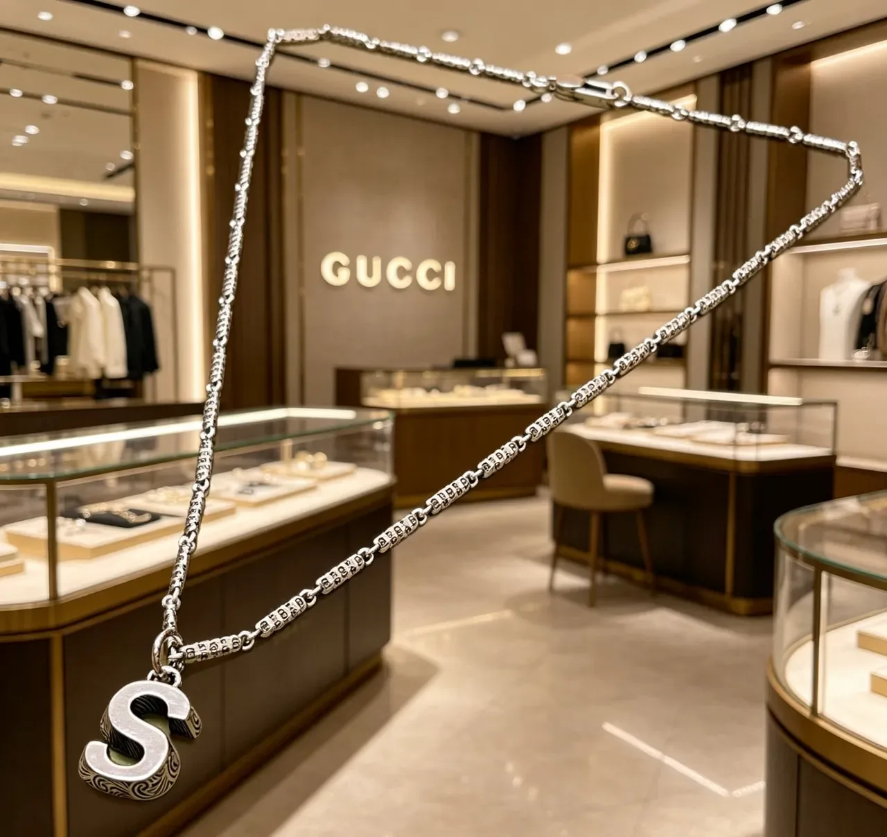 Gucci Silver-Toned Engraved 'S' Pendant Necklace 2