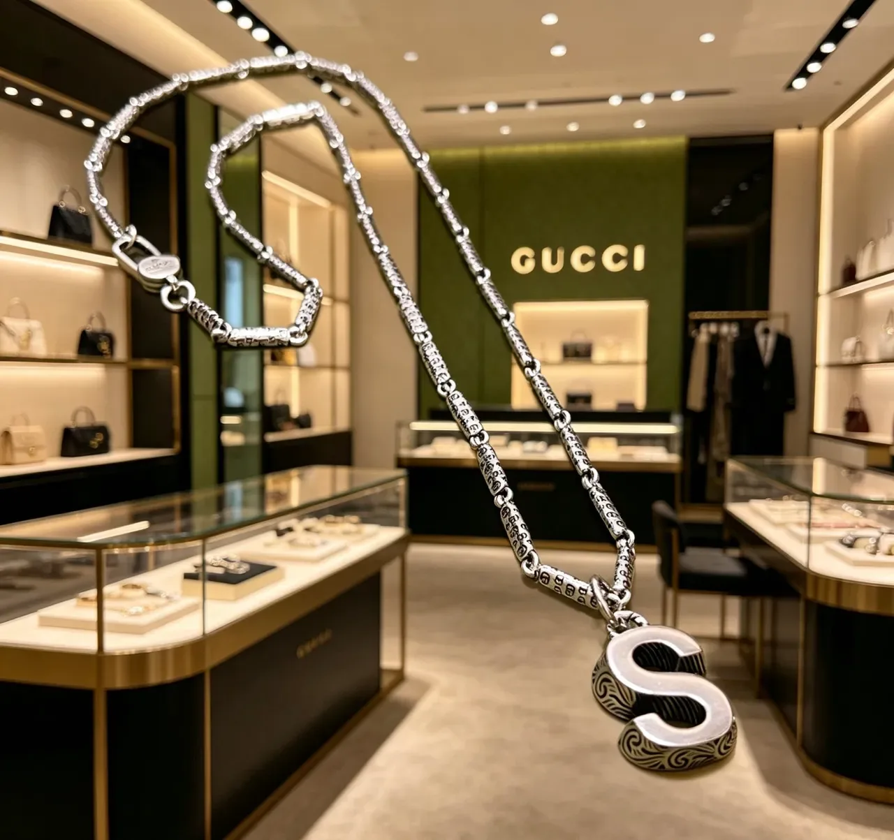 Gucci Silver-Toned Engraved 'S' Pendant Necklace 4