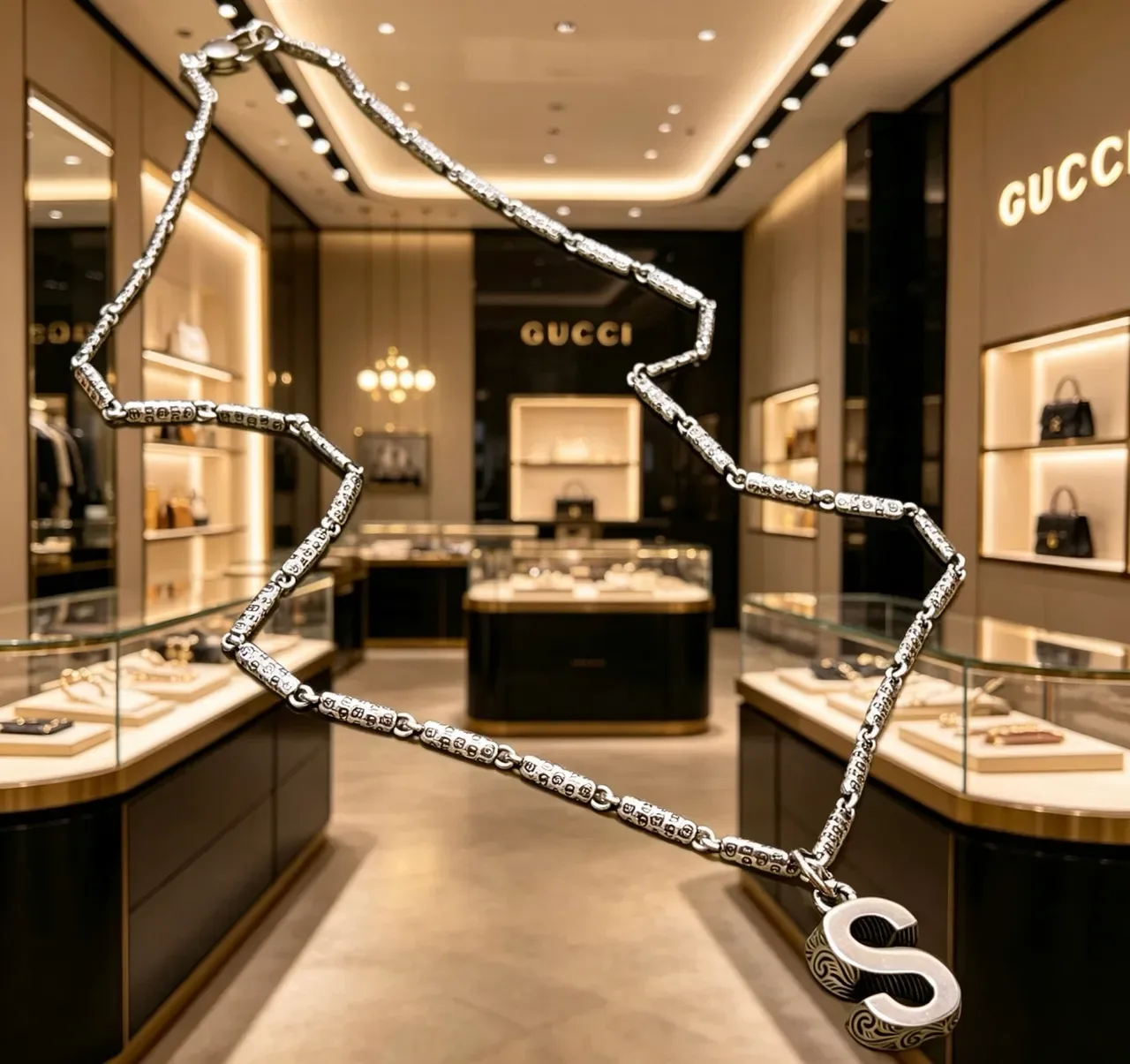 Gucci Silver-Toned Engraved 'S' Pendant Necklace 6