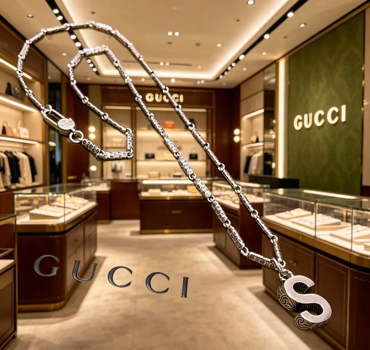 Gucci Silver-Toned Engraved 'S' Pendant Necklace 7