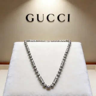 Gucci Silver-Toned Textured Bead and Filigree Link Necklace
