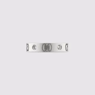 Gucci Silver White Flat Band Engraved Interlocking G Logo Ring