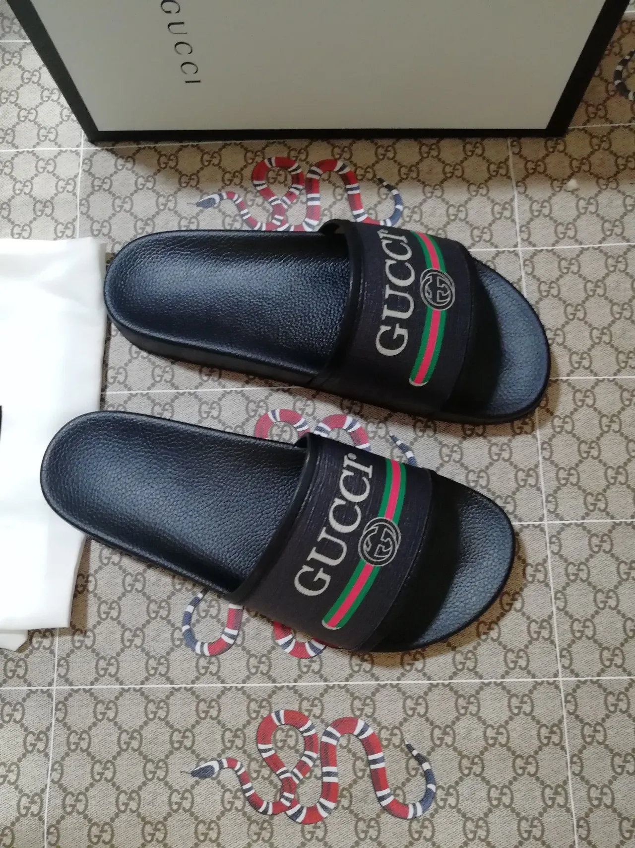 Gucci Slide Black Red Green Web Strap Slippers 3