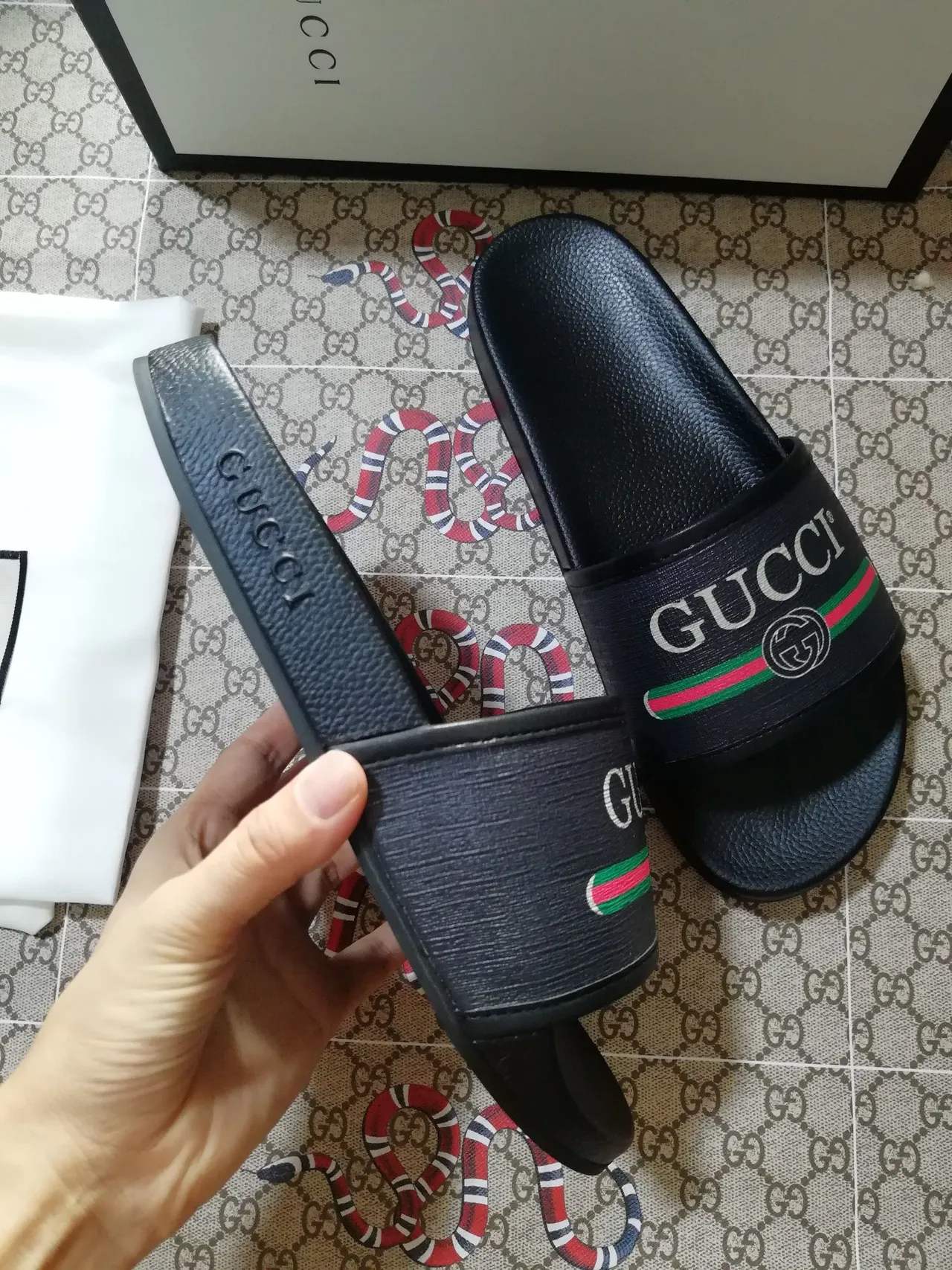 Gucci Slide Black Red Green Web Strap Slippers 5