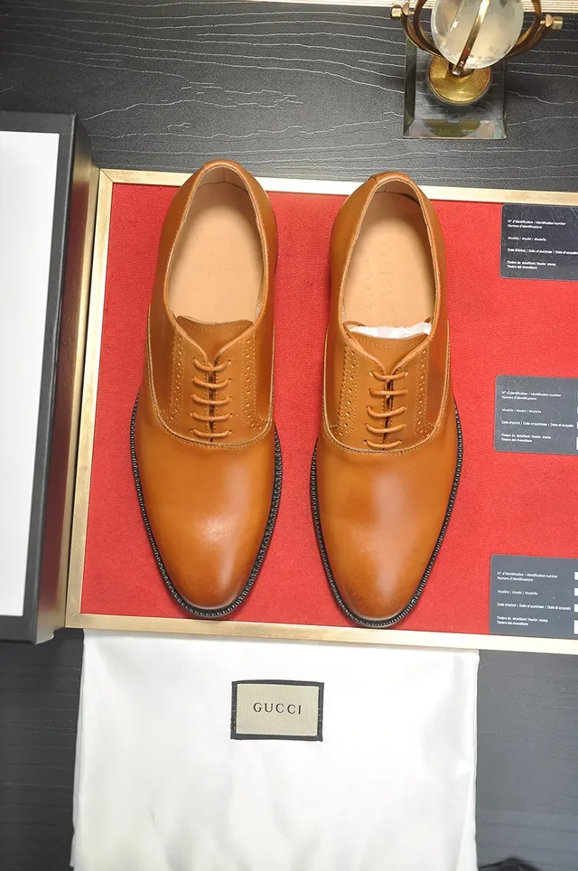 Gucci أحذية أكسفورد بروغ كاب توي لون تان 5