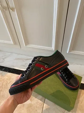 Gucci Tennis 1977 Black Green Red Web Stripe Lifestyle Sneakers 4