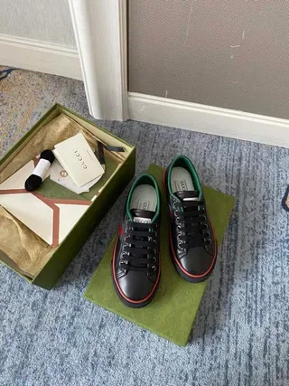 Gucci Tennis 1977 Black Green Red Web Stripe Lifestyle Sneakers 6
