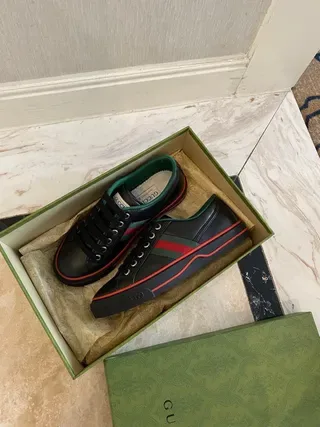 Gucci Tennis 1977 Black Green Red Web Stripe Lifestyle Sneakers 7