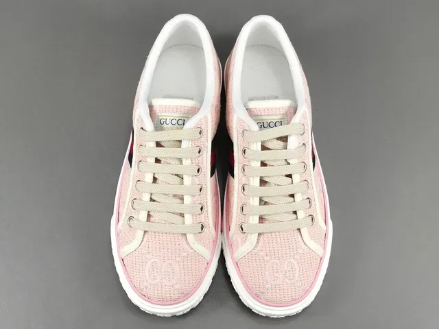 Gucci Tennis 1977 Pink Woven Web Stripe Lifestyle Sneakers 16