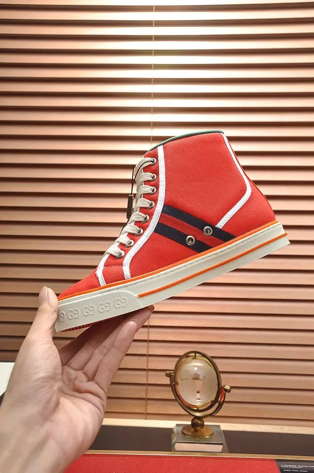 Gucci Tennis 1977 Toile Rouge Noir Blanc Orange Baskets Lifestyle 6